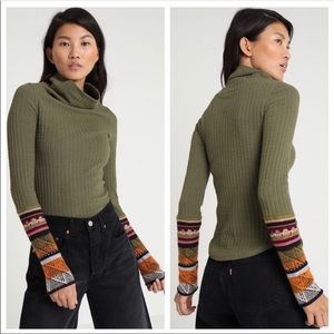 FREE SHIP! Free People Mixed Up Cuff Sleeve Thermal Sweater